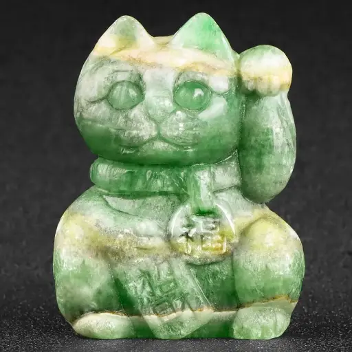 Jade Lucky Cat Figurine – Hand-Carved