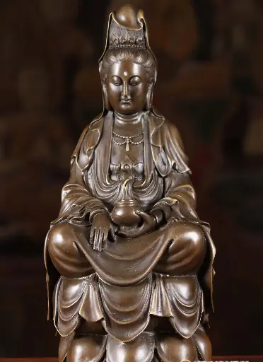 Bronze Guan Yin with Lotus Base – 25cm
